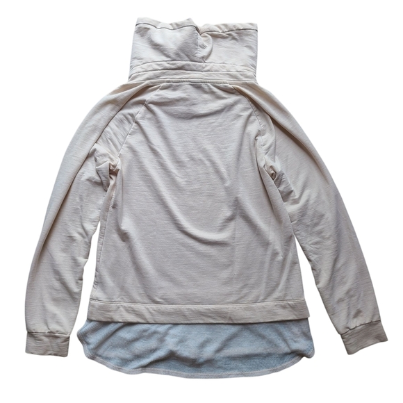 Cowl Neck Pullover Hoodie M Beige Mesh Hem High Low Sweatshirt Relaxed Fit Top - Picture 4 of 9